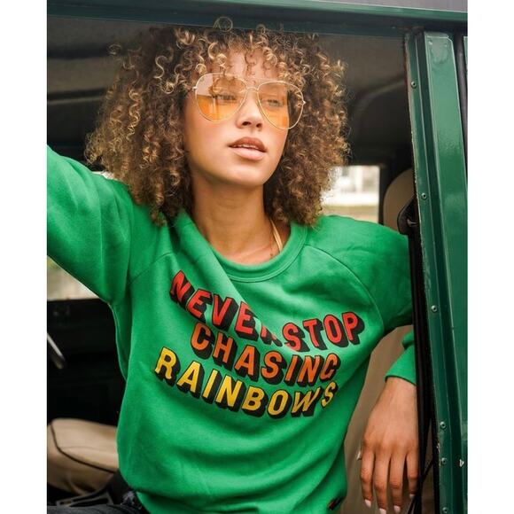 Aviator Nation Never Stop Chasing Rainbows Crewneck Sweatshirt Green Small - Picture 1 of 8